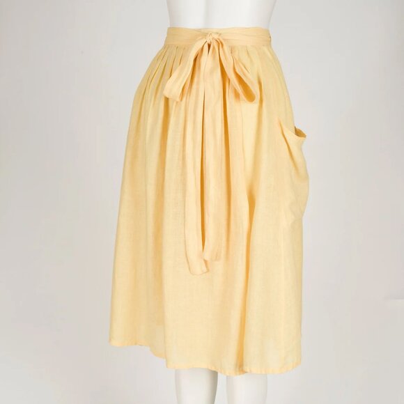 Cacharel 1970s Vintage Pale Yellow Linen Wrap Skirt Sz XS S - Picture 3 of 6